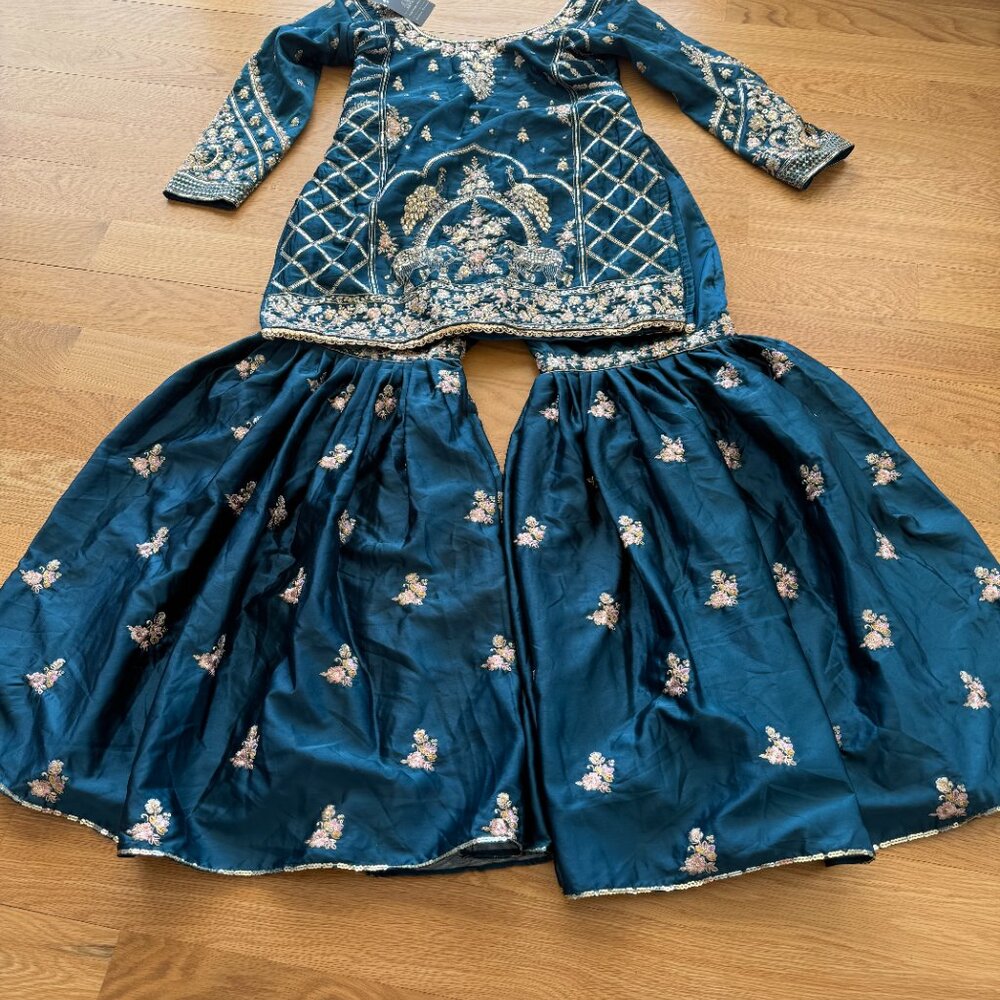 Turquoise Embroidered Sharara Suit